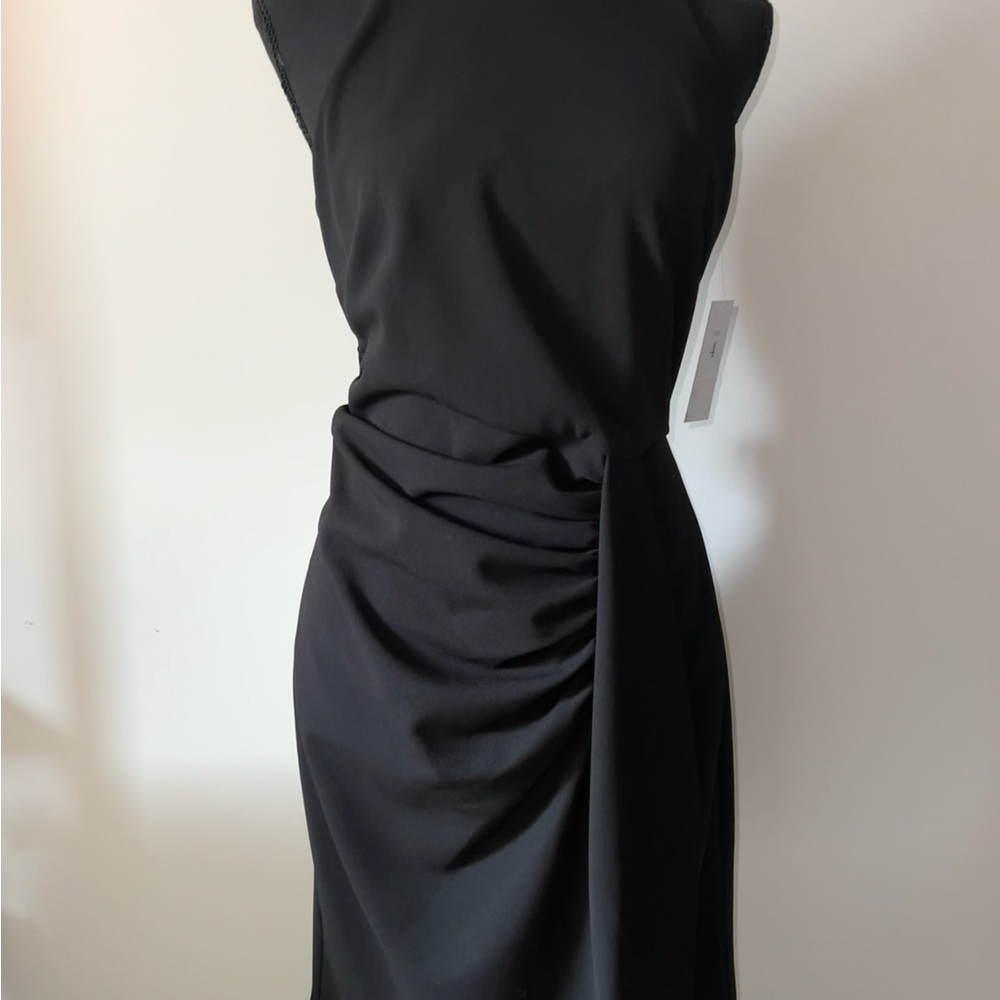 Donna Morgan Black Asymmetrical Ruched Sheath Dress